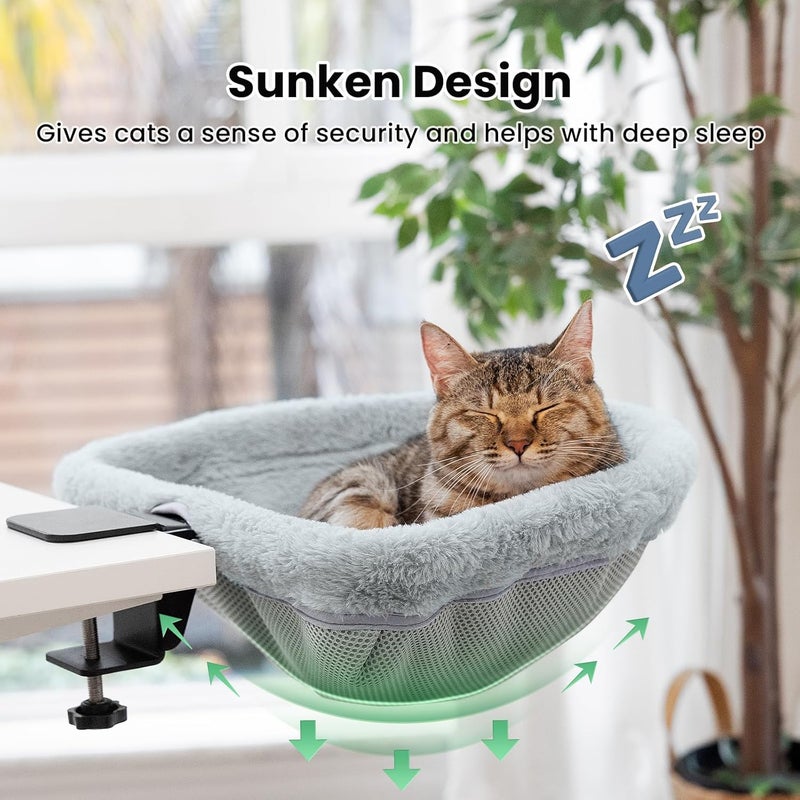 JUNSPOW Cat Desk Bed - One-Click Folding,Sunken Design & Space-Saving Semi-Circular Cat Bed, Soft Faux Rabbit Fur Material, Suitable for Various Desktops-Maximum Hold Up to 40lb - Image 3